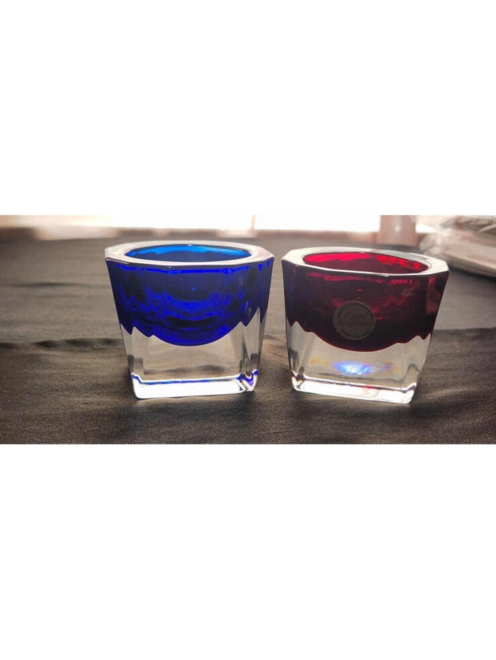VTG J.G. Durand French Crystal Votive Candle Holders -(Cobalt Blue & Ruby Red)